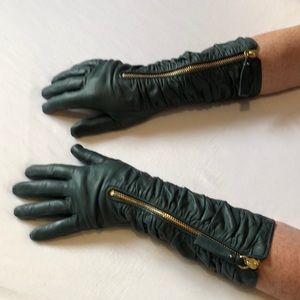 Coach 3/4 soft leather gloves: olive/ blue-grey.